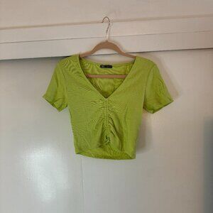 Zara Lime Green Ruched Tie Crop Top *Excellent Condition*